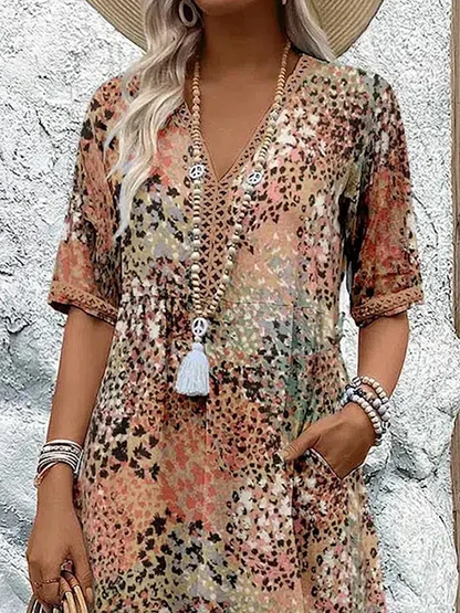 Tess | Floral V-Neck Cotton Shift Sun Dress