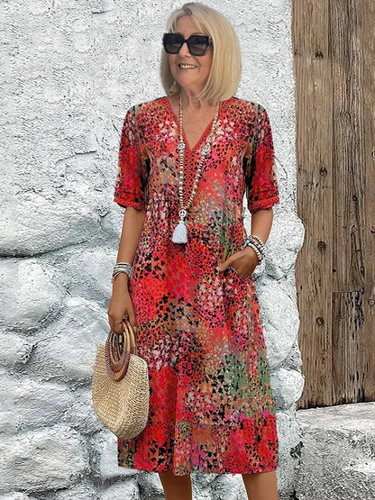 Tess | Floral V-Neck Cotton Shift Sun Dress