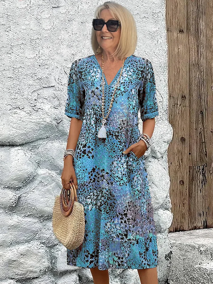 Tess | Floral V-Neck Cotton Shift Sun Dress