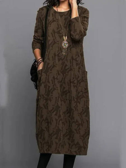 Cosy Long Sleeve Midi Dress With Pockets