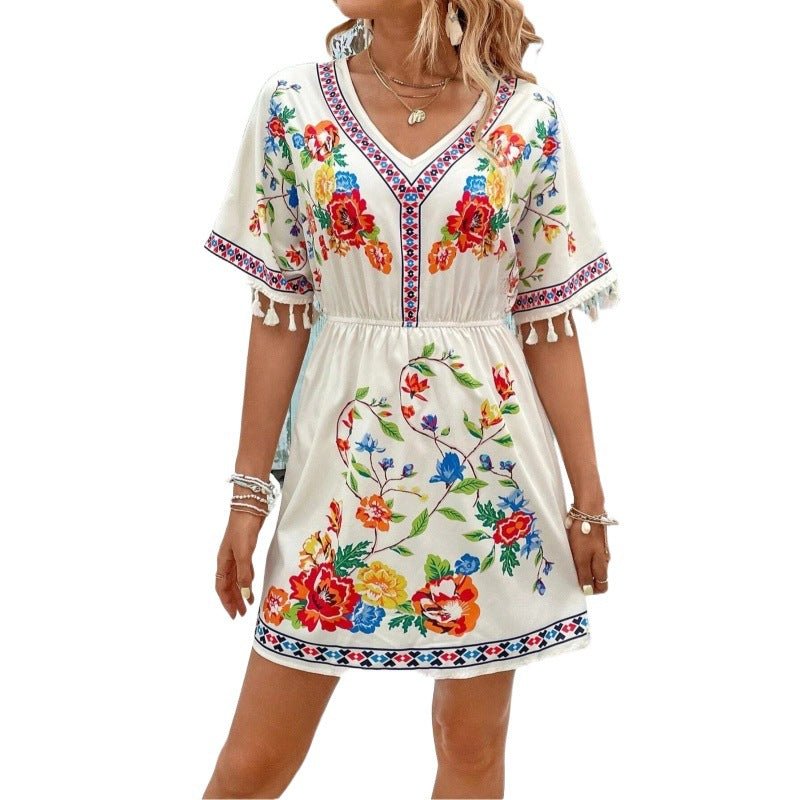 Isla | Boho Floral Tassel Mini Dress Women