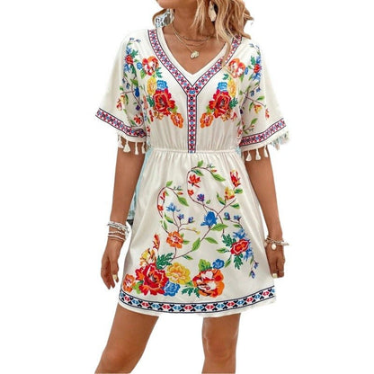 Isla | Boho Floral Tassel Mini Dress Women