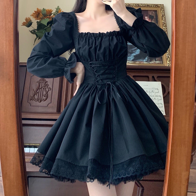 Square Neck Lace-Up Mini Dress For Women
