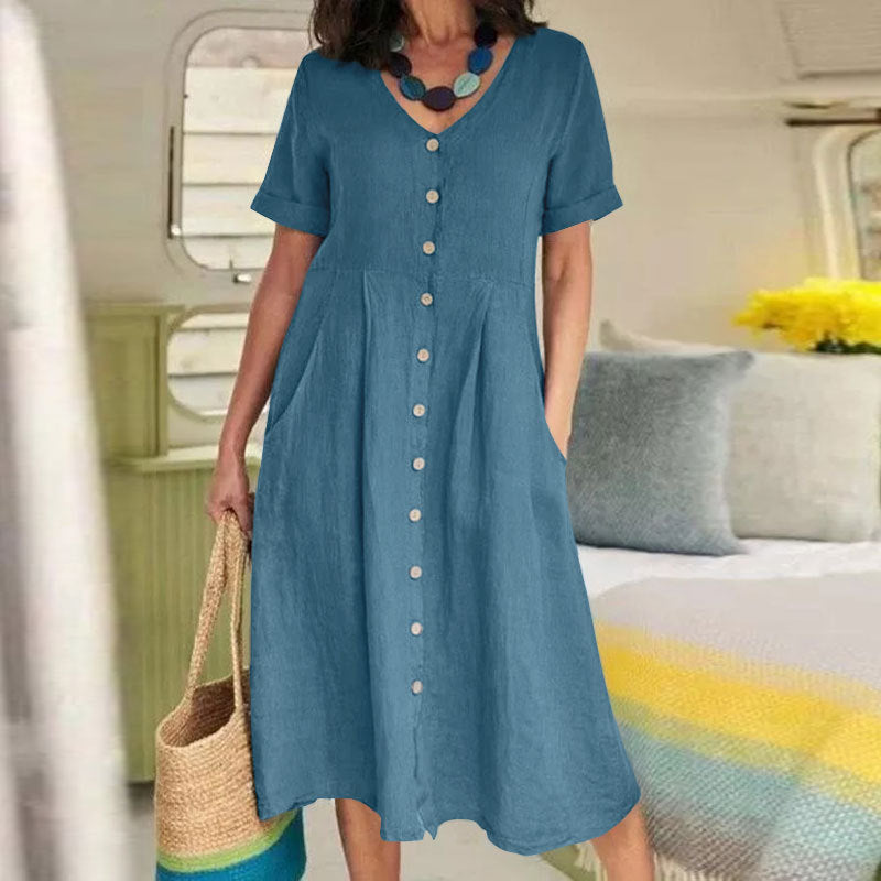 Button-Front Summer Dress For Women
