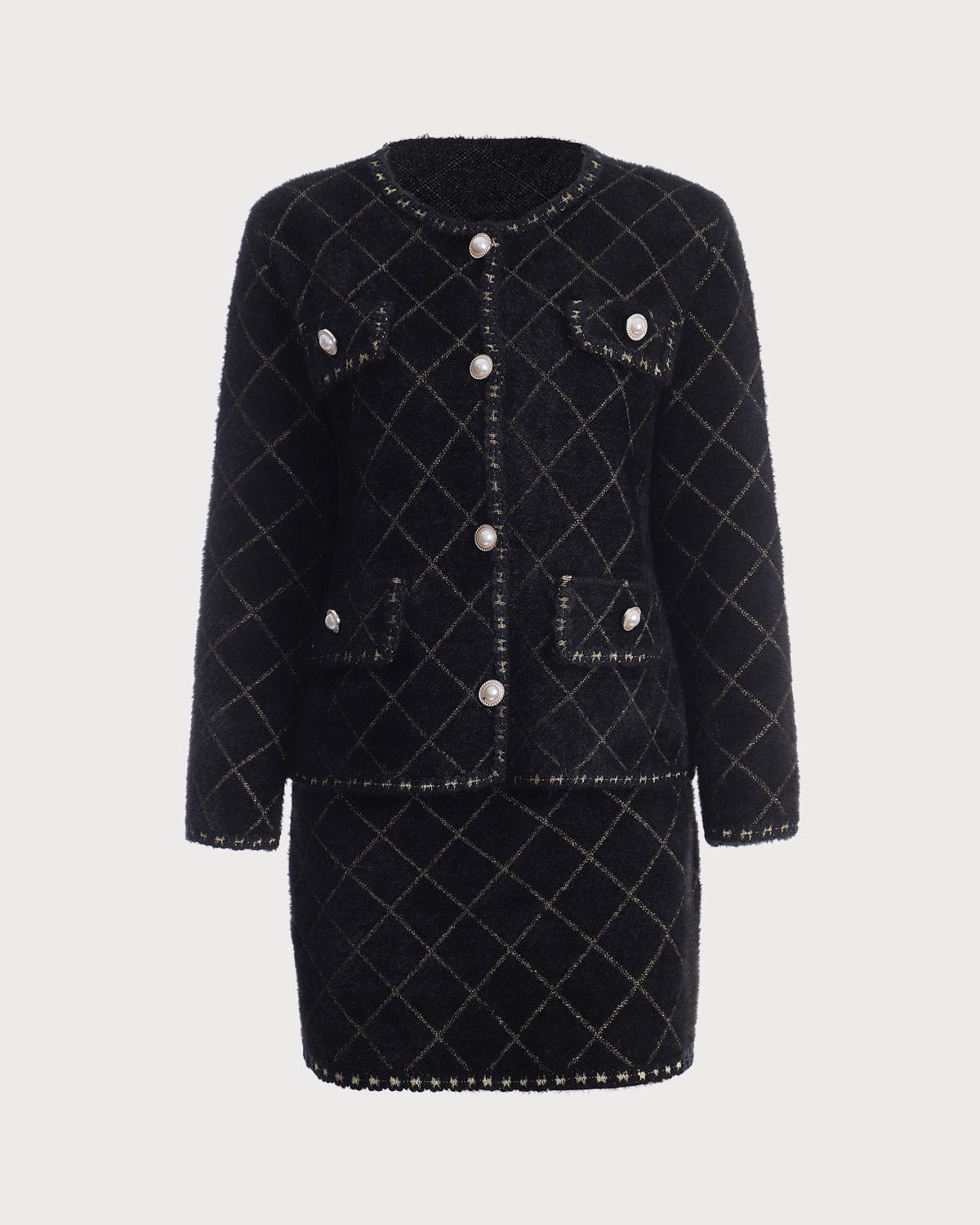 Freya | Women's Argyle Knit Cardigan and Mini Skirt Set