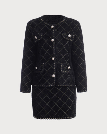Freya | Women's Argyle Knit Cardigan and Mini Skirt Set
