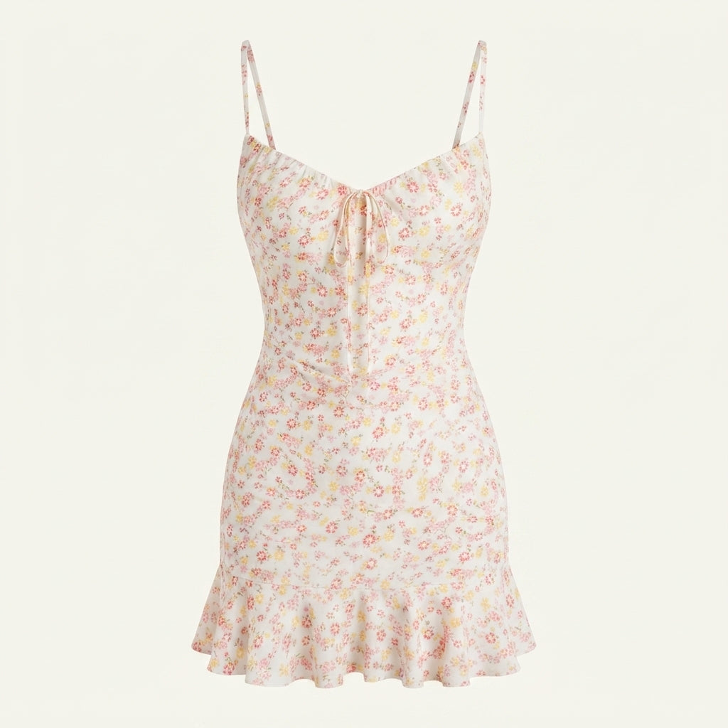 Floral Summer Dress With Ruffle Hem For Women