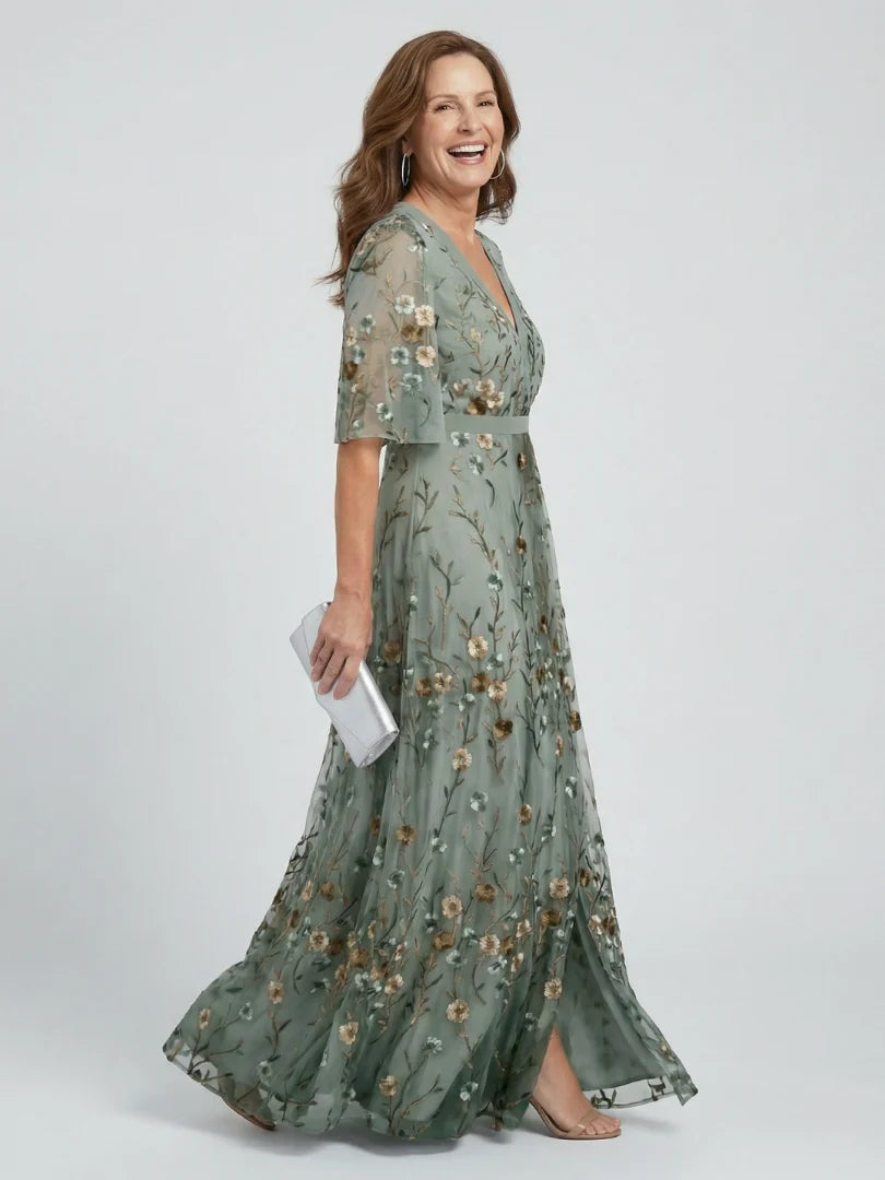 V-Neck Embroidered Floral Maxi Dress — Summer Wedding Guest Holiday Style