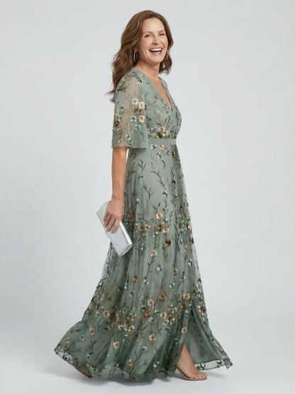 V-Neck Embroidered Floral Maxi Dress — Summer Wedding Guest Holiday Style