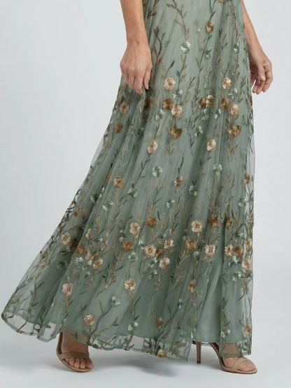 V-Neck Embroidered Floral Maxi Dress — Summer Wedding Guest Holiday Style