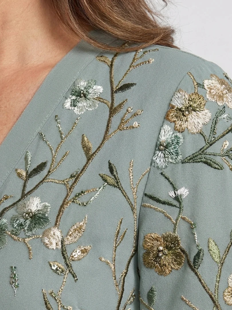 V-Neck Embroidered Floral Maxi Dress — Summer Wedding Guest Holiday Style