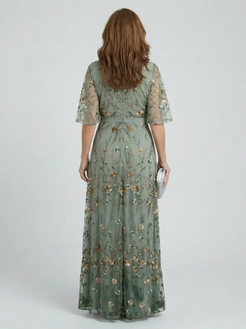 V-Neck Embroidered Floral Maxi Dress — Summer Wedding Guest Holiday Style