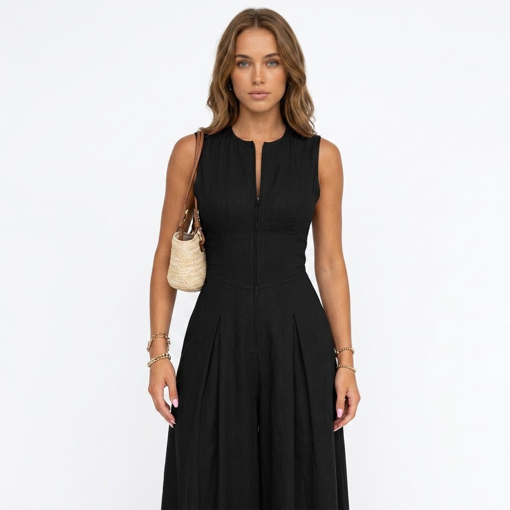 Sleeveless Wide-Leg Zip Jumpsuit | Effortless One-Piece for Women