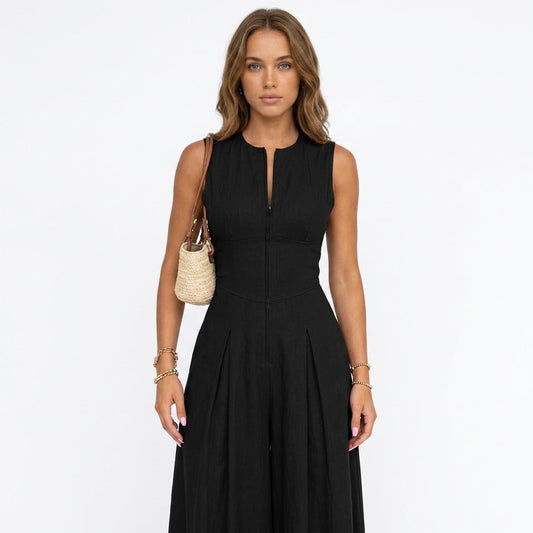 Sleeveless Wide-Leg Zip Jumpsuit | Effortless One-Piece for Women