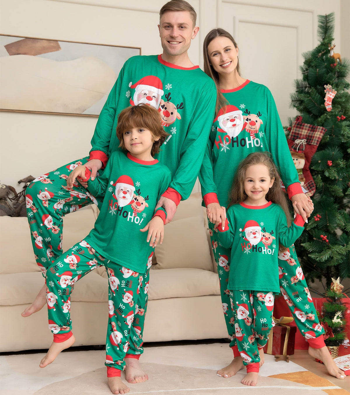 Hawthorn | Christmas Pyjamas Reindeer Print Red Cuffs