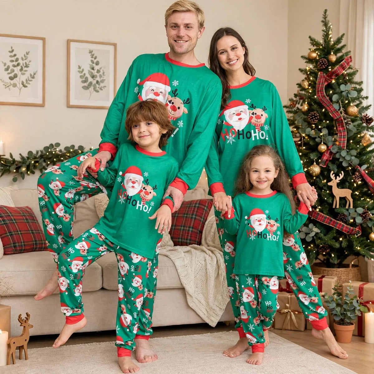 Hawthorn | Christmas Pyjamas Reindeer Print Red Cuffs