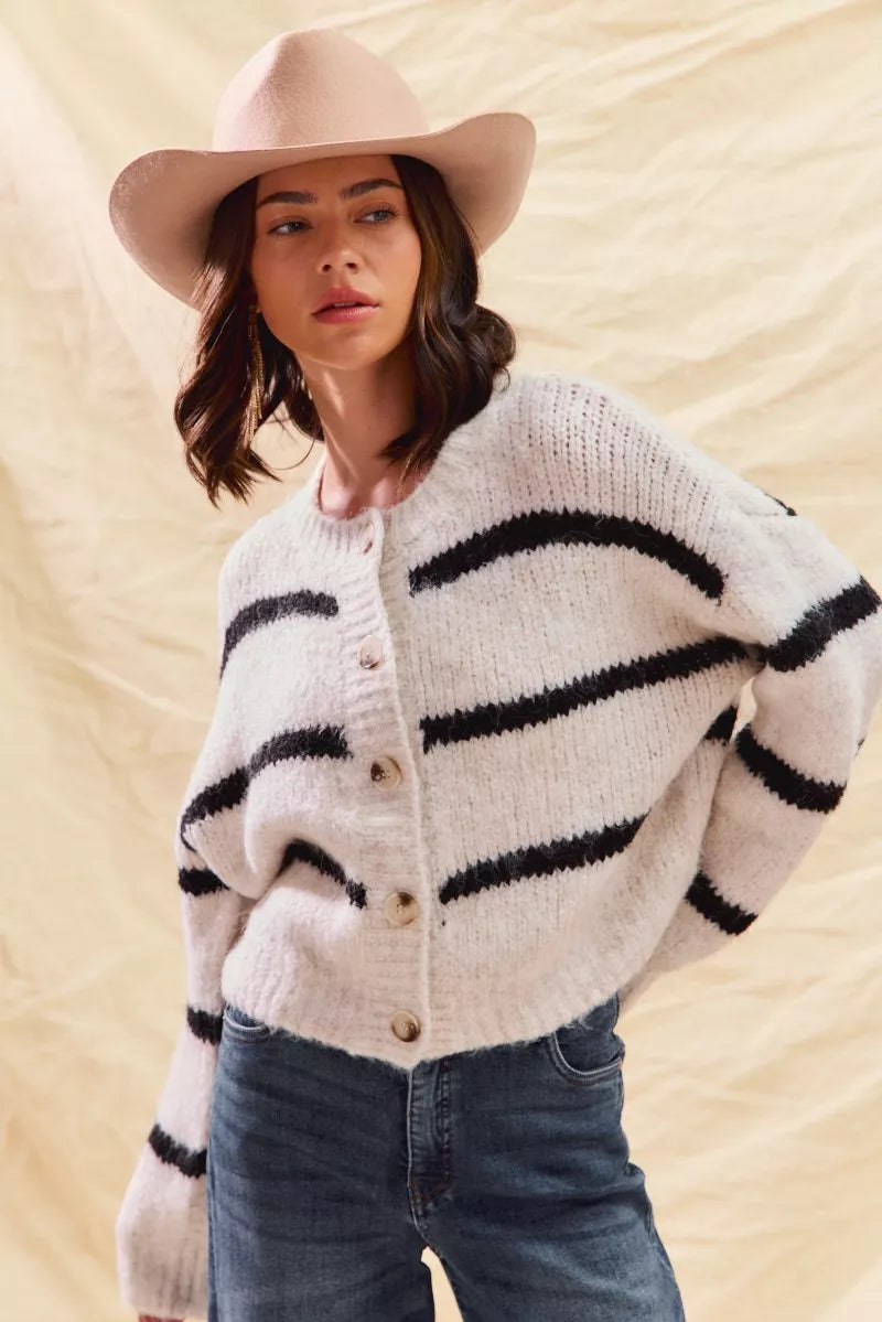Polly | Women's Striped Button-Down Winter Cardigan