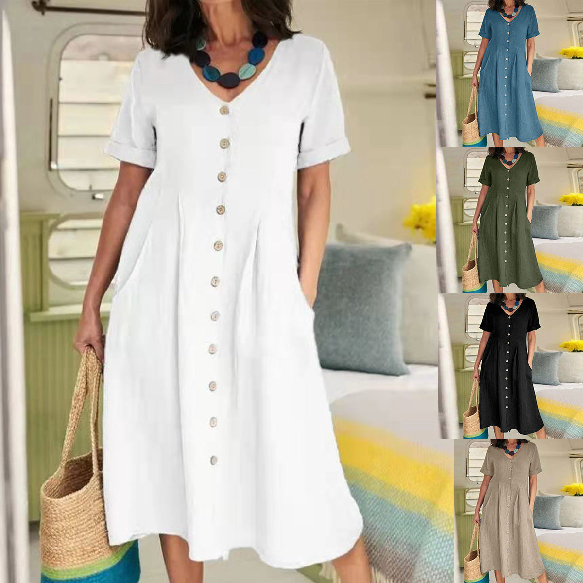 Button-Front Summer Dress For Women