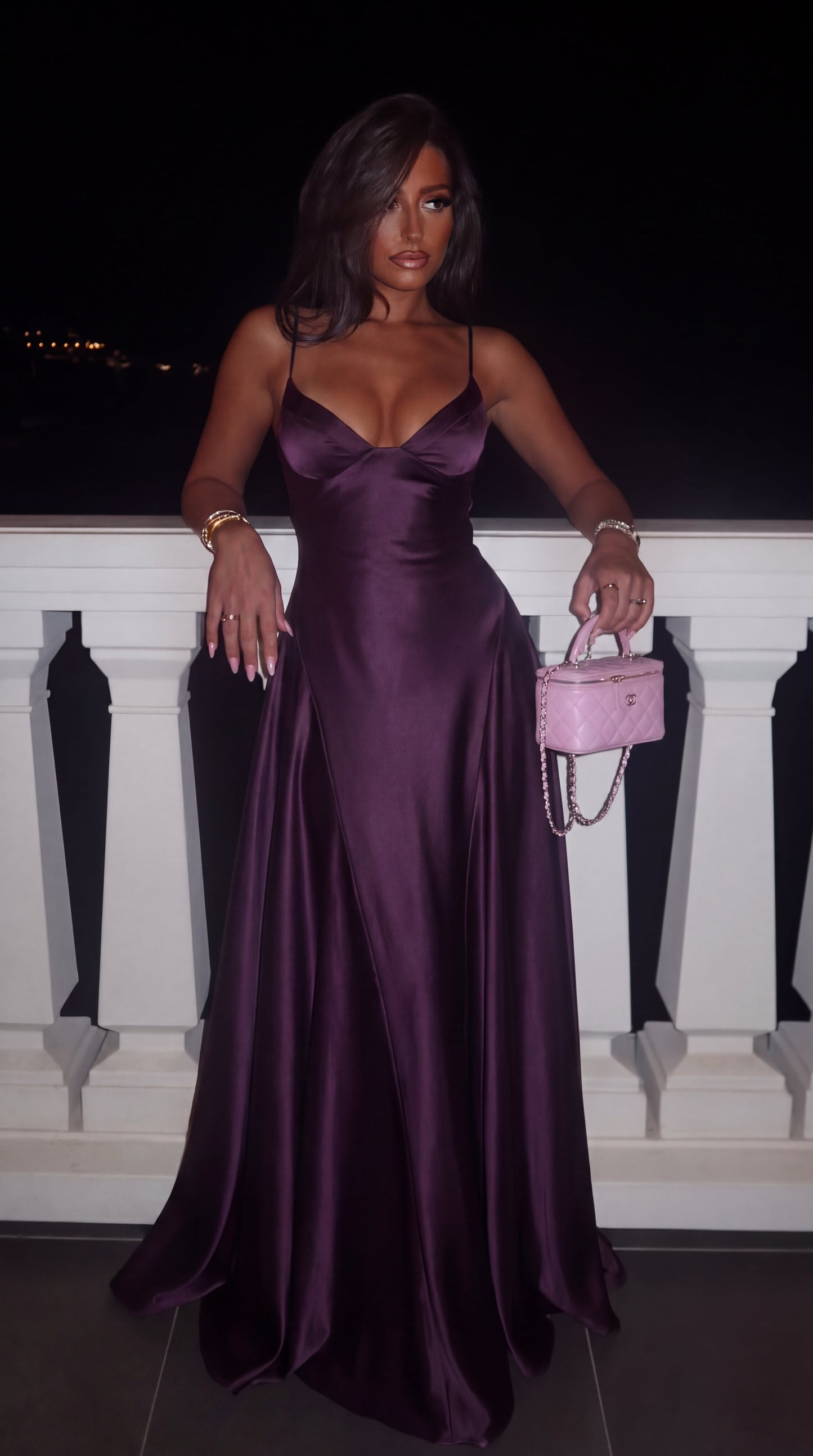 Molly | Plum Satin Maxi Dress