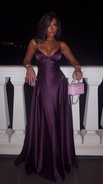 Molly | Plum Satin Maxi Dress
