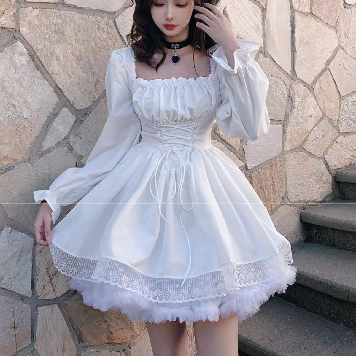 Square Neck Lace-Up Mini Dress For Women