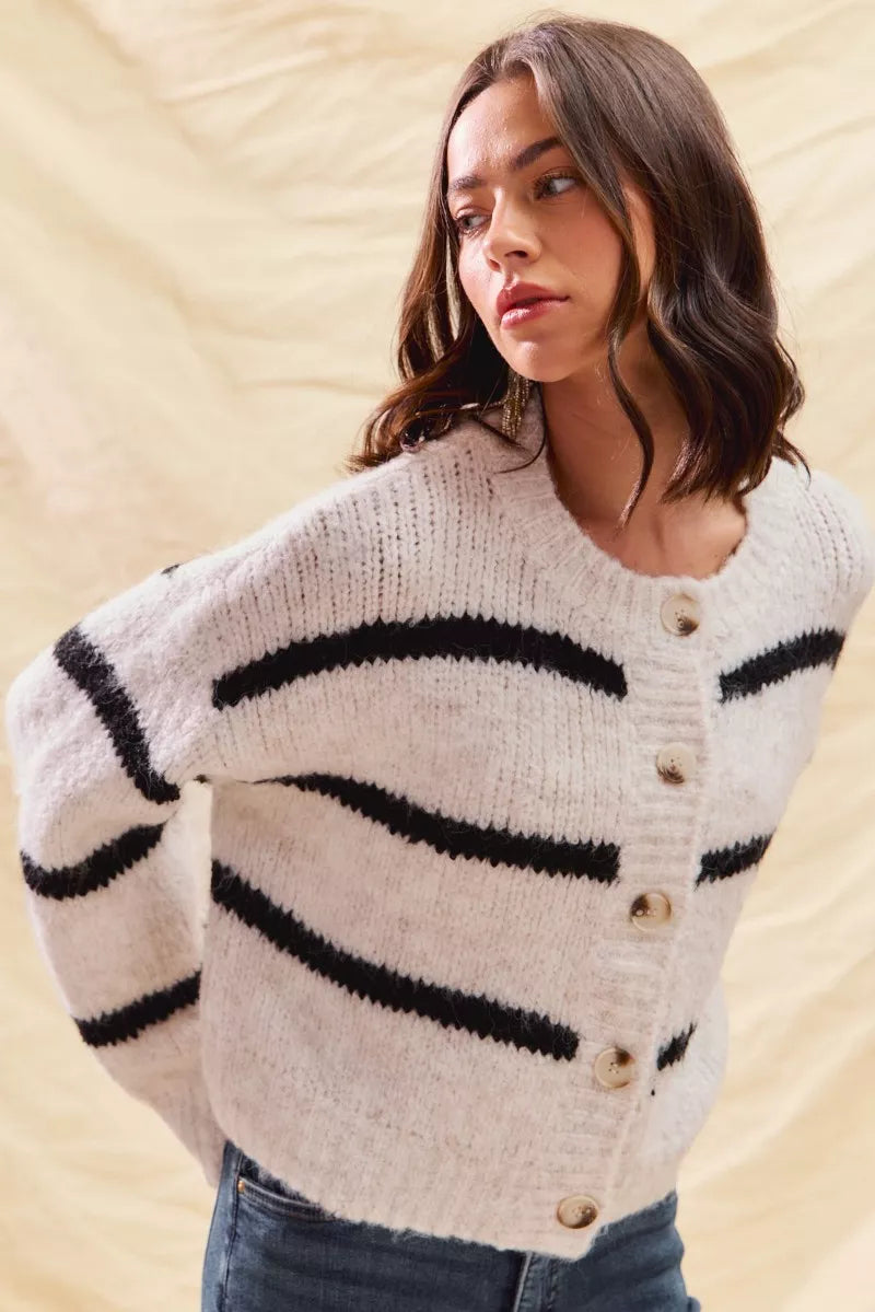 Polly | Women's Striped Button-Down Winter Cardigan