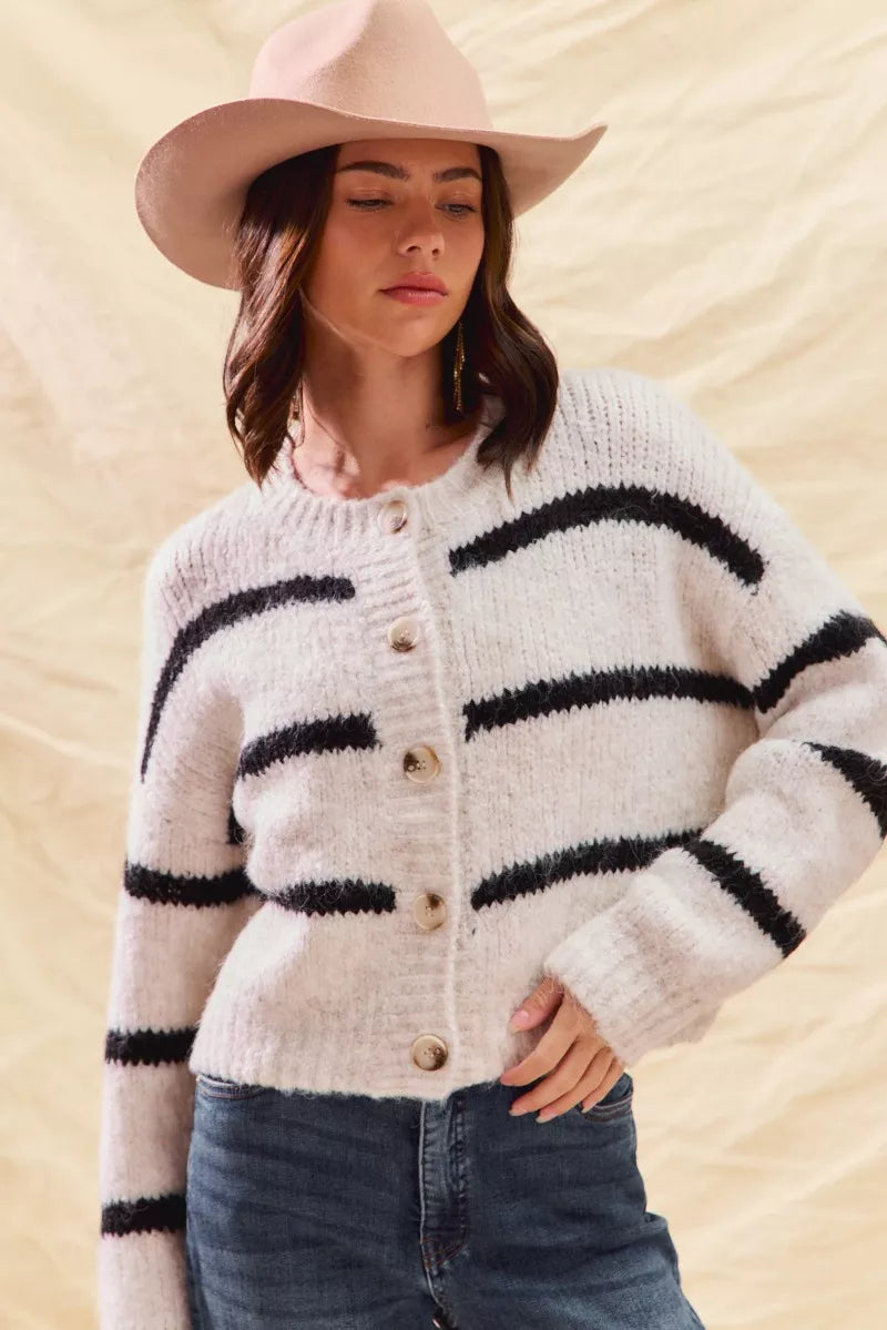 Polly | Women's Striped Button-Down Winter Cardigan