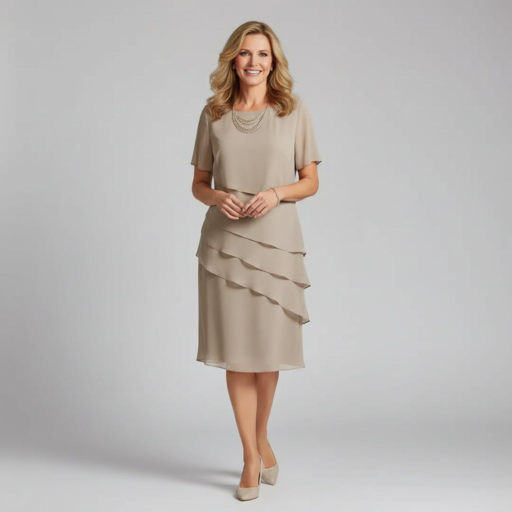 Women's Tiered Chiffon Dress with Flutter Sleeves