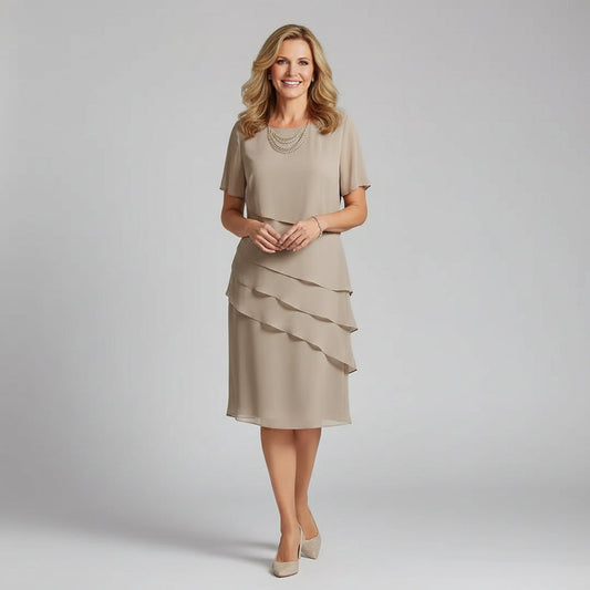 Women's Tiered Chiffon Dress with Flutter Sleeves