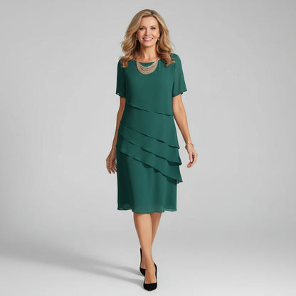 Women's Tiered Chiffon Dress with Flutter Sleeves