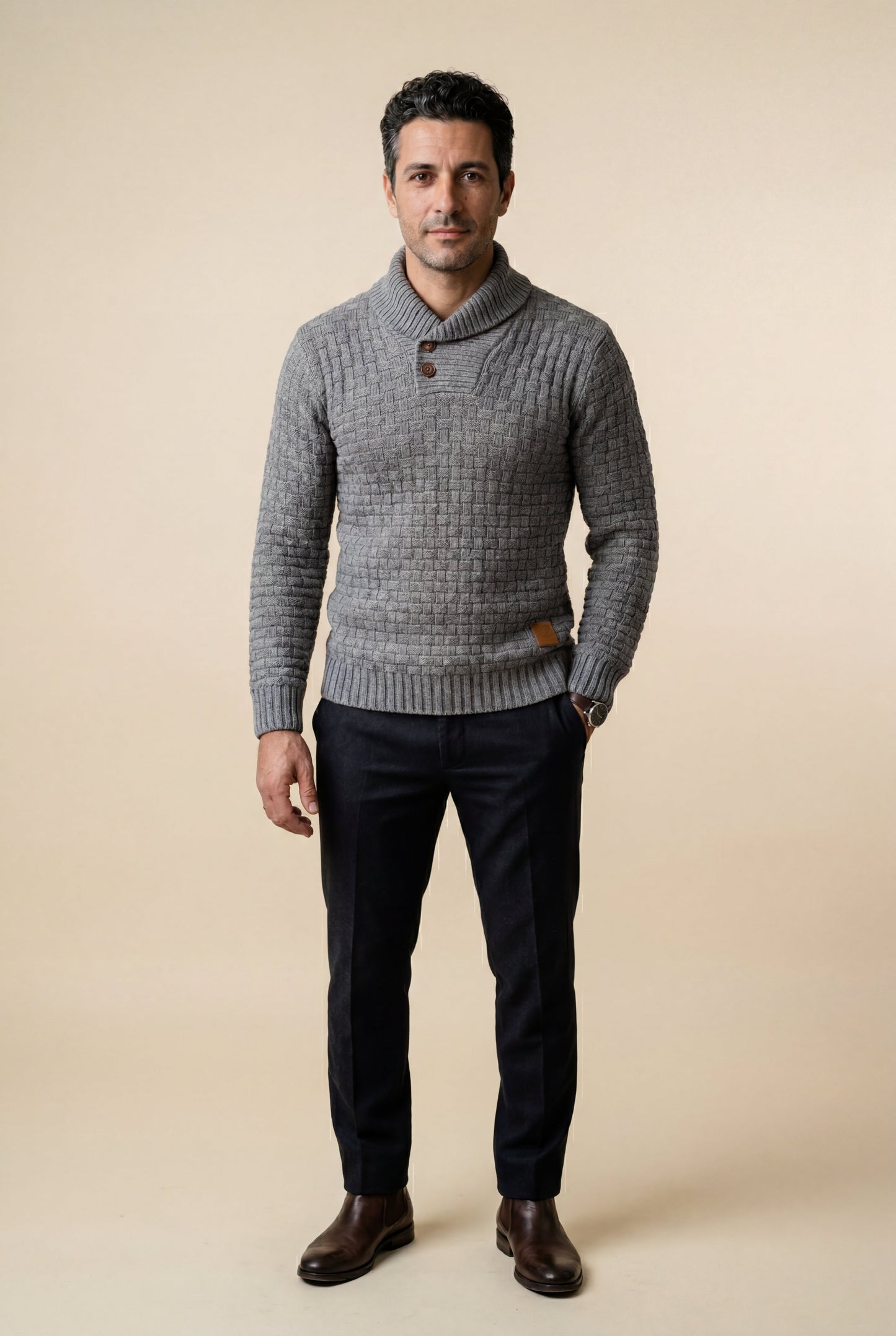 Reid | Men's Basketweave Shawl Collar Sweater