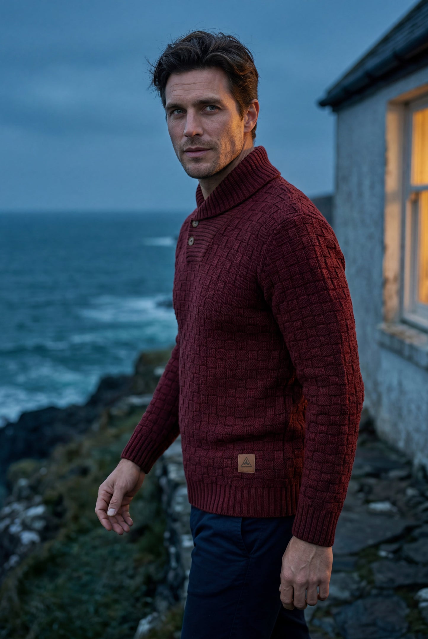 Reid | Men's Basketweave Shawl Collar Sweater
