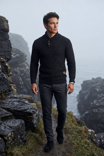 Reid | Men's Basketweave Shawl Collar Sweater