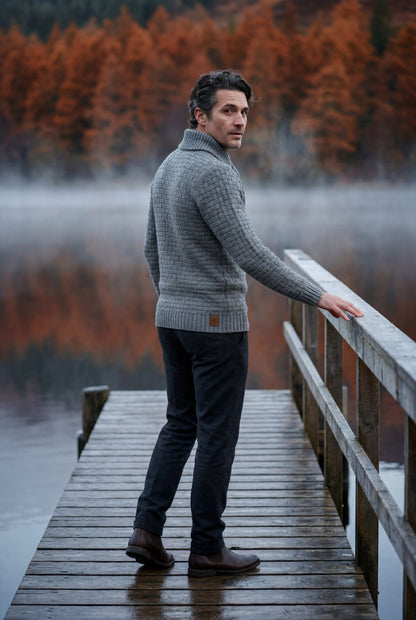 Reid | Men's Basketweave Shawl Collar Sweater