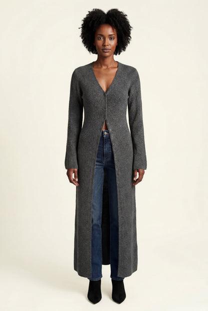 Celeste | Women's Ribbed Maxi Cardigan, Longline Knit