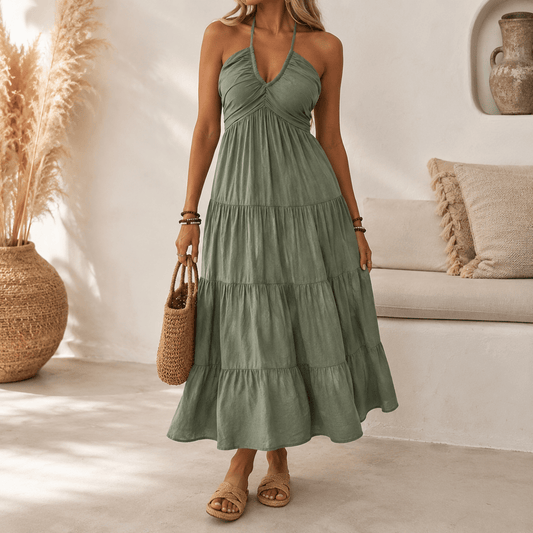 Gwendolyn | Twist-Front Tiered Halter Maxi Dress