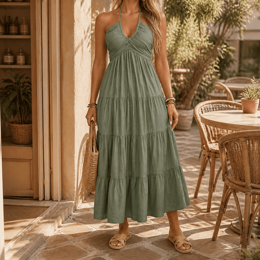 Gwendolyn | Twist-Front Tiered Halter Maxi Dress