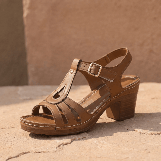 Halvine | Block Heel Roman Cutout Sandals