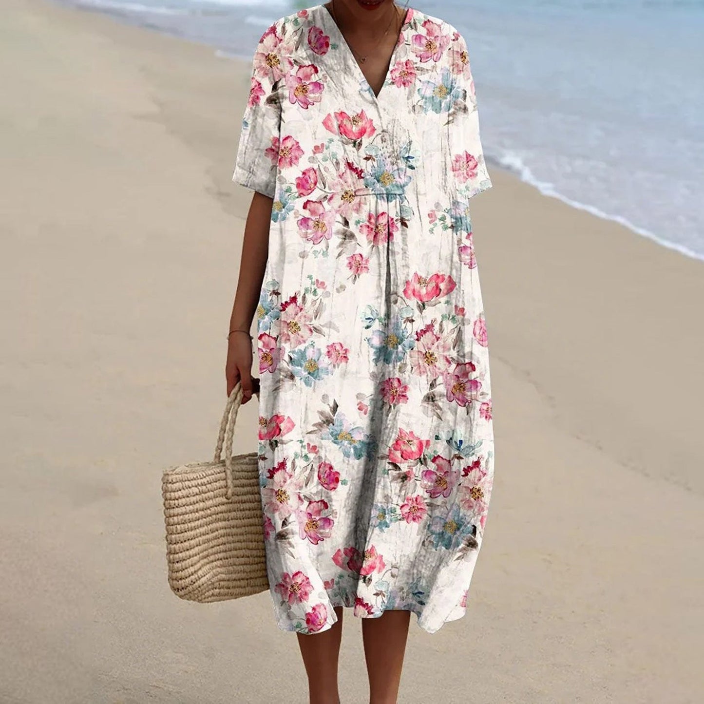 Gemma | Watercolour Floral Relaxed Midi Dress