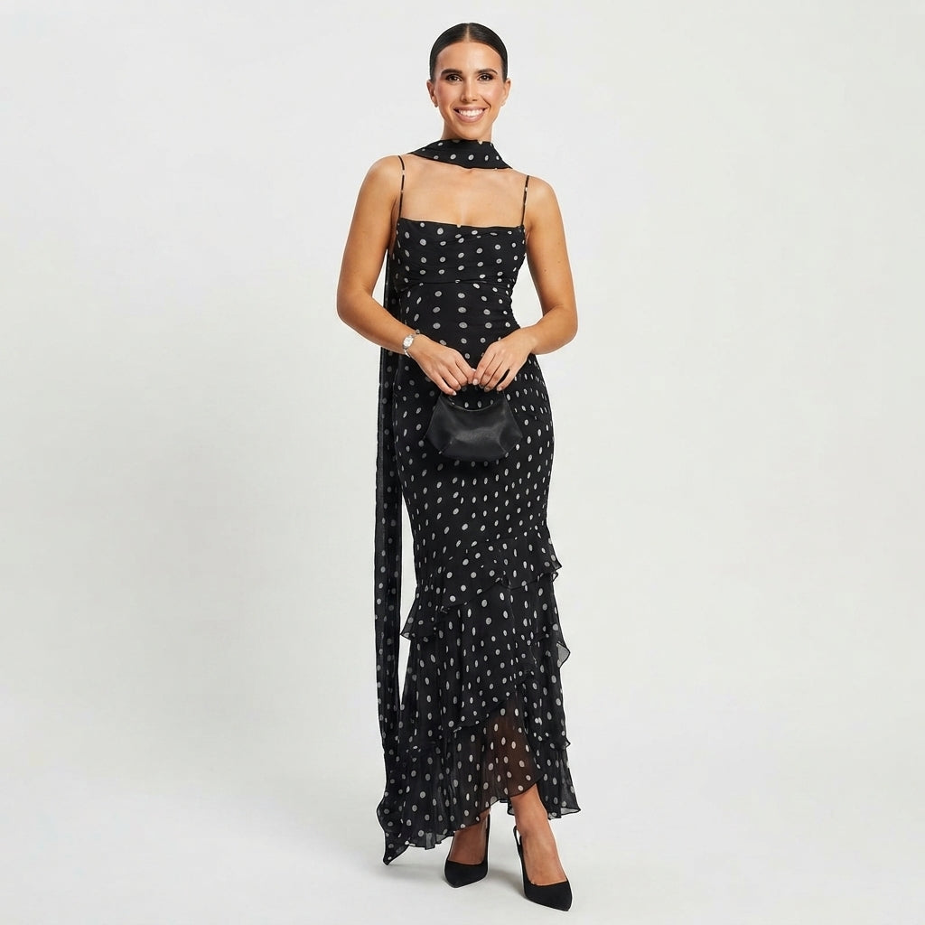 Elegant Polka Dot Maxi Dress For Women