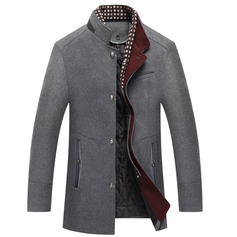 Alan | Men's Mandarin Collar Button Front Mid-Length Overcoat