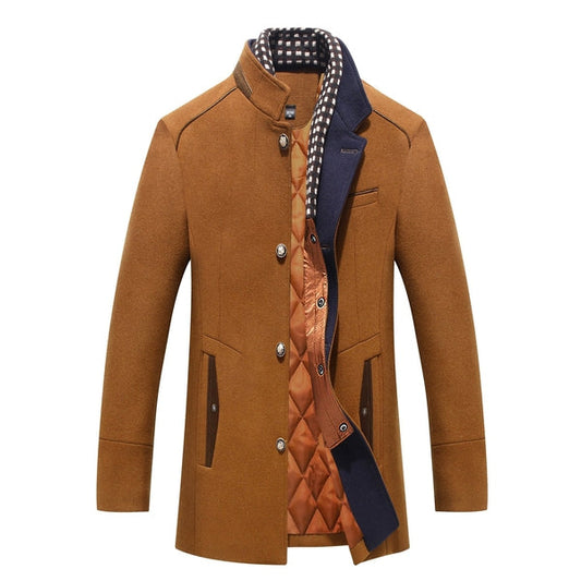 Alan | Men's Mandarin Collar Button Front Mid-Length Overcoat