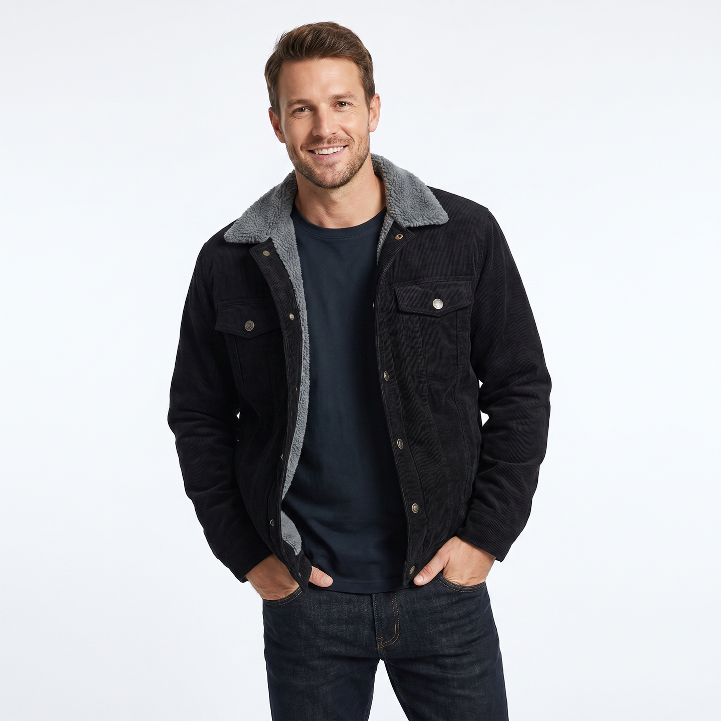 Luca Moretti | Men's Sherpa Lined Corduroy Jacket