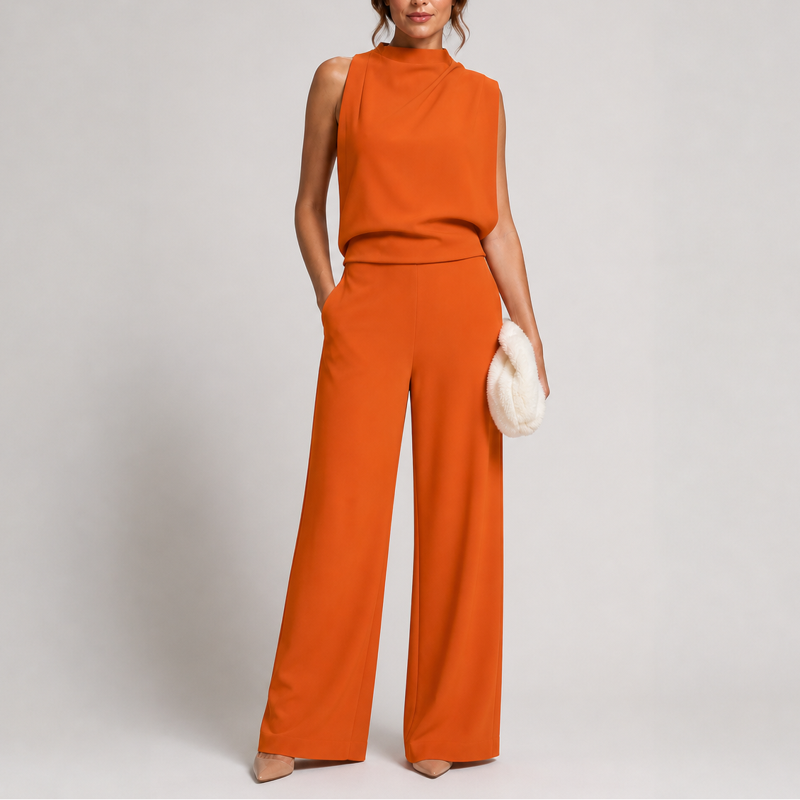 Jocasta | High Neck Sleeveless Wide Leg Jumpsuit