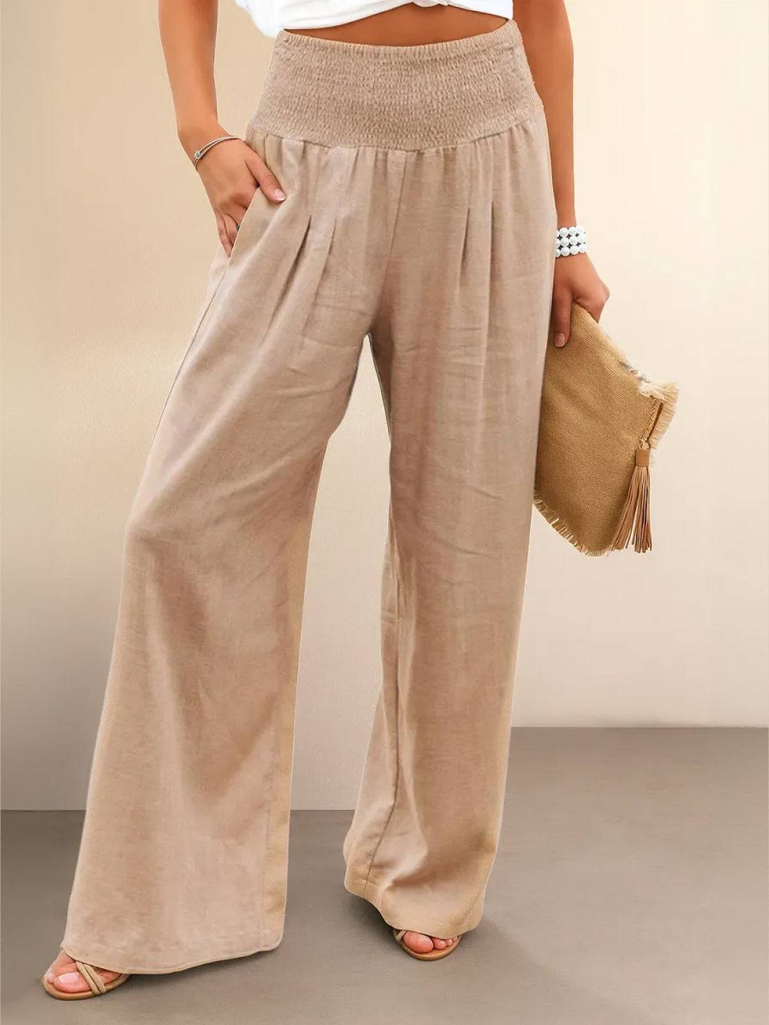 Petra | Women's High Waist Smocked Palazzo Trousers