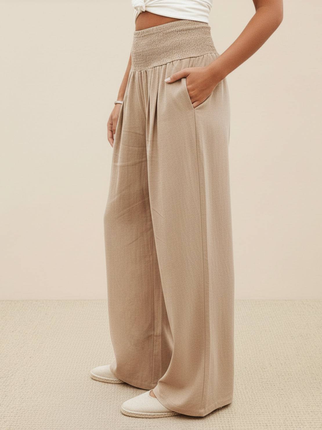 Petra | Women's High Waist Smocked Palazzo Trousers