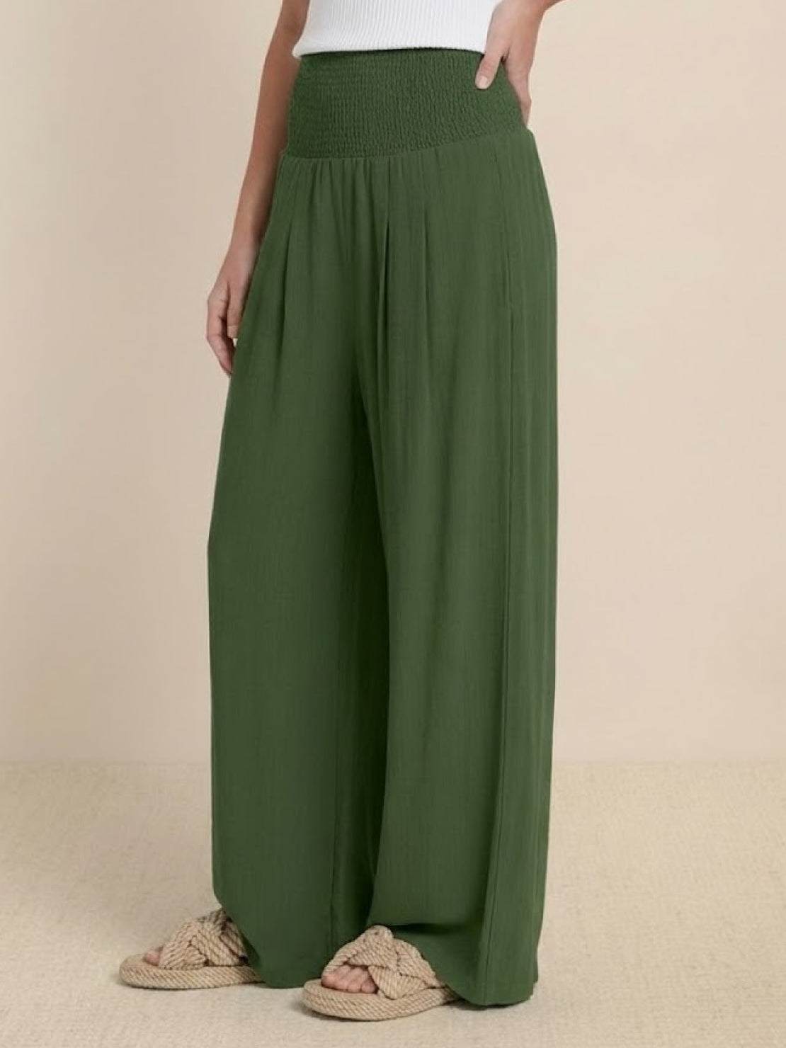 Petra | Women's High Waist Smocked Palazzo Trousers