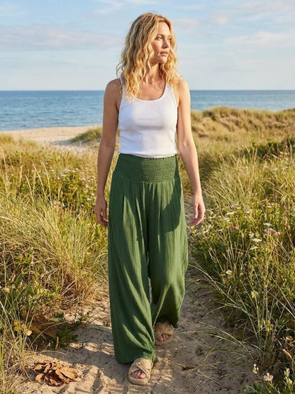 Petra | Women's High Waist Smocked Palazzo Trousers