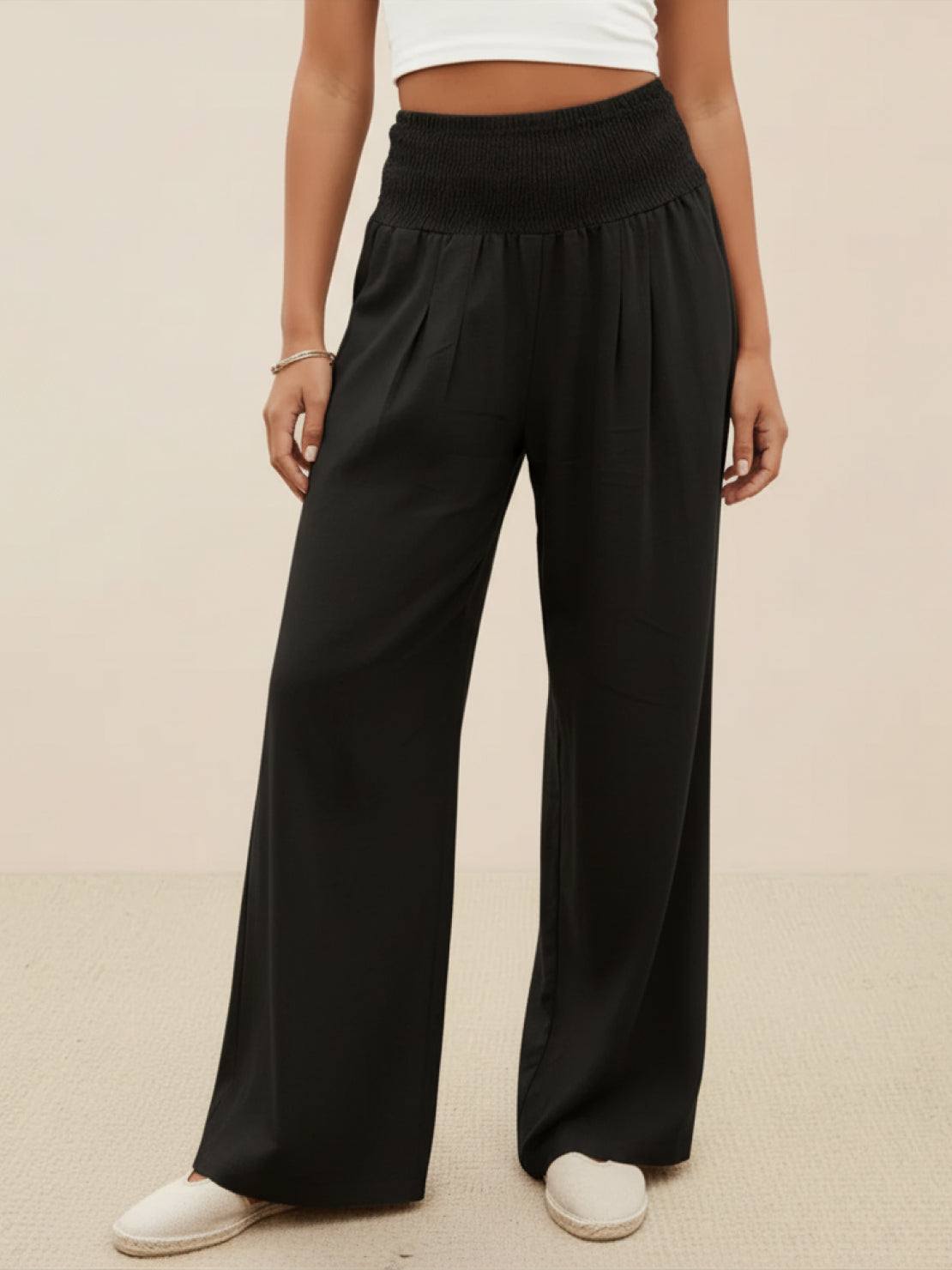 Petra | Women's High Waist Smocked Palazzo Trousers