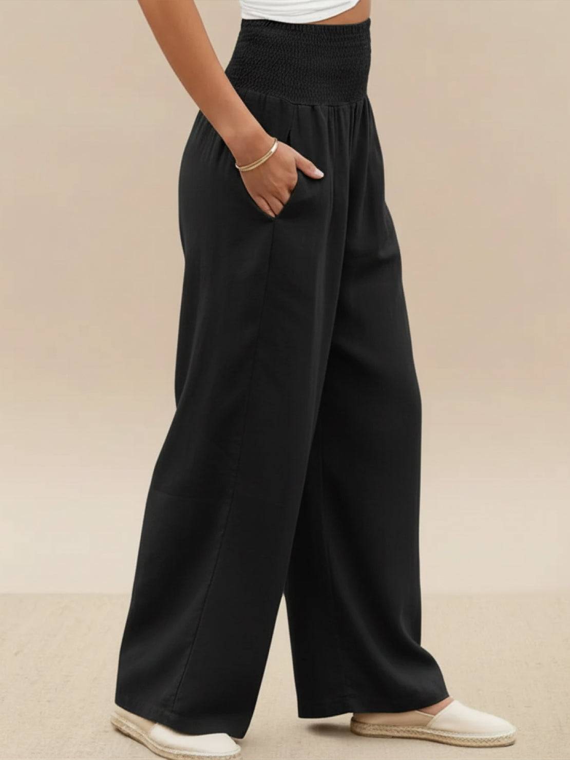 Petra | Women's High Waist Smocked Palazzo Trousers